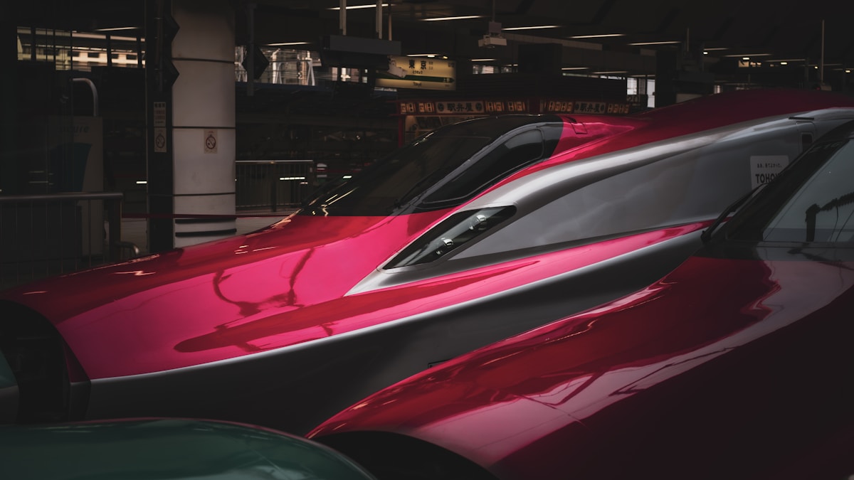 Modern Japanese train cars at a station