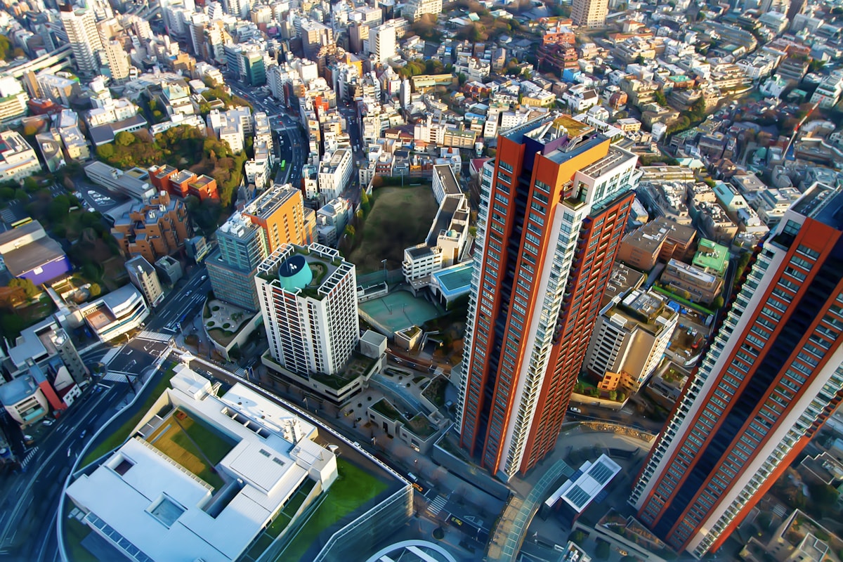 Aerial view of Tokyo skyscrapers and urban landscape