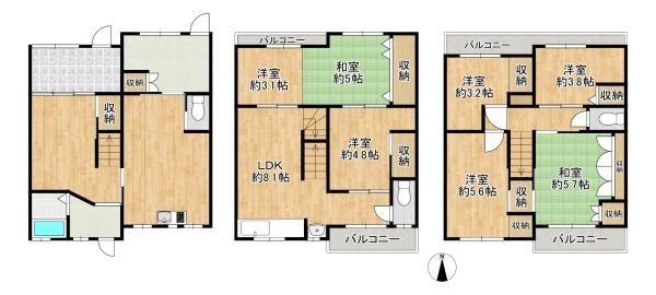 8LDK Terrace House for Sale in Higashiosaka, Osaka - Thumbnail 2