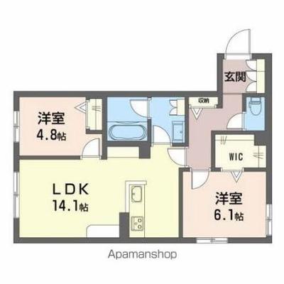 2LDK Apartment for Rent in Minami-ku, Hiroshima - 61.68m² — Floorplan, Minami, Hiroshima