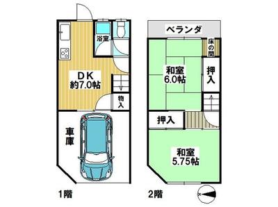 Used Terrace House for Sale in Sakai City, Osaka - 2DK — Floorplan, Higashi, Osaka