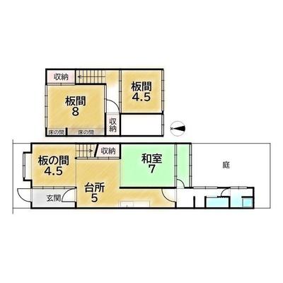 4K Unrenovated Terrace House in Sakyo Ward, Kyoto for 27.8M Yen — Floorplan, Sakyo, Kyoto