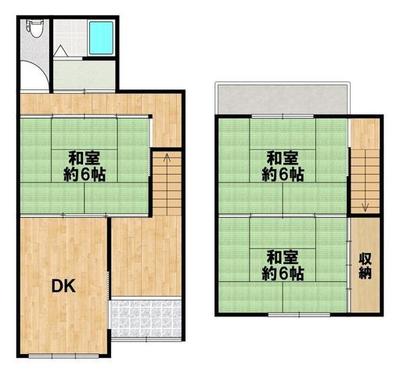 3DK Used House near Nishi-Tenkachaya Station, Osaka - 13.8M Yen — Floorplan, Nishinari, Osaka