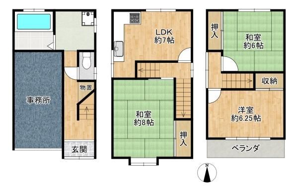 3DK Steel House for Sale in Higashiosaka, Near Shuntokumichi Station - Thumbnail 2
