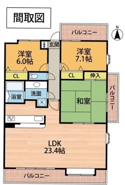 3LDK Apartment for Rent in Koga City, Ibaraki Prefecture — Floorplan, Koga, Ibaraki