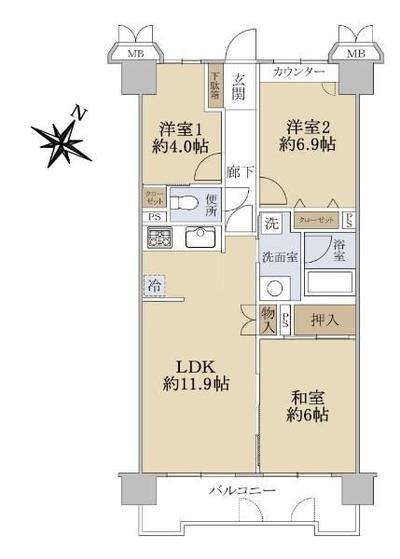 3LDK Apartment for Sale in Itabashi, Tokyo — Floorplan, Itabashi, Tokyo