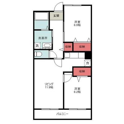 2LDK Apartment for Rent in Hitachi, Ibaraki - 55.08 sqm — Floorplan, Hitachi, Ibaraki