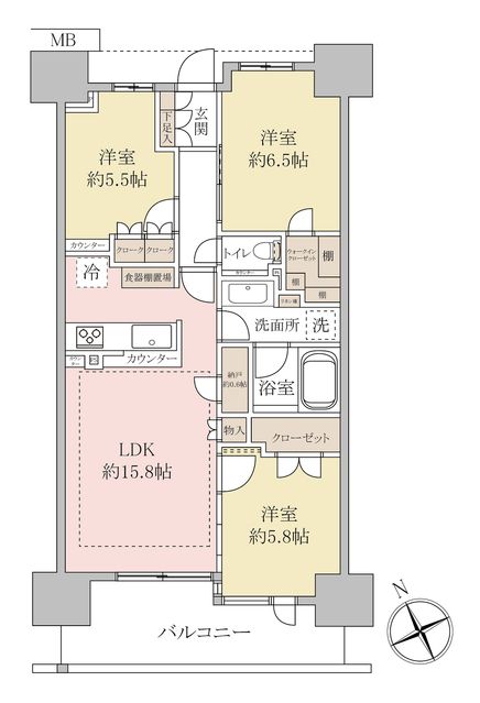 3LDK Apartment in Funabashi, Chiba - 74.02 sqm - Thumbnail 2