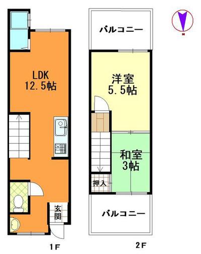 [Hatomark Site] 1SLDK Used Terrace House in Minamiokajima 6-chome, Taisho-ku, Osaka City, Osaka Prefecture — Image 1, Taisho, Osaka