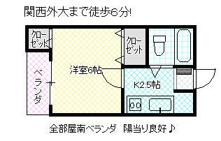 1K Apartment for Rent in Hirakata, Osaka - 28,000 Yen - Thumbnail 2