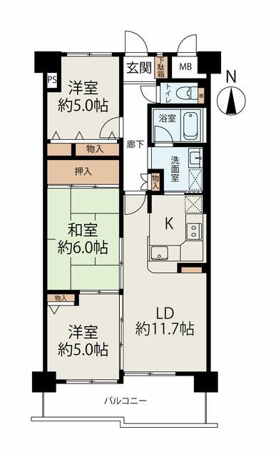 3LDK Apartment for Sale in Higashi-Osaka, Osaka | South-Facing Balcony - Thumbnail 2
