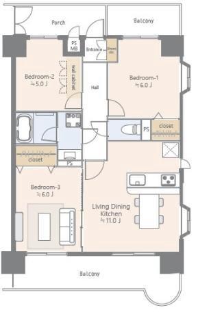 Lions Mansion Takesato 209 | Used apartment in Kasukabe City, 10 minutes walk from Takesato Station on the Tobu Isesaki Line (Property number: 0138631-0004619) — Image 1, Kasukabe, Saitama
