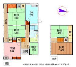 6DK Used Detached House in Matsue, Shimane – 128.61 sqm — Floorplan, Matsue, Shimane
