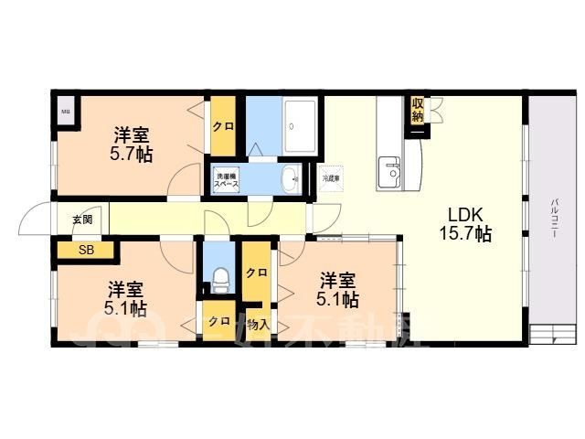 3LDK Apartment for Rent in Kasuga City, Fukuoka - 70.91m² - Thumbnail 2