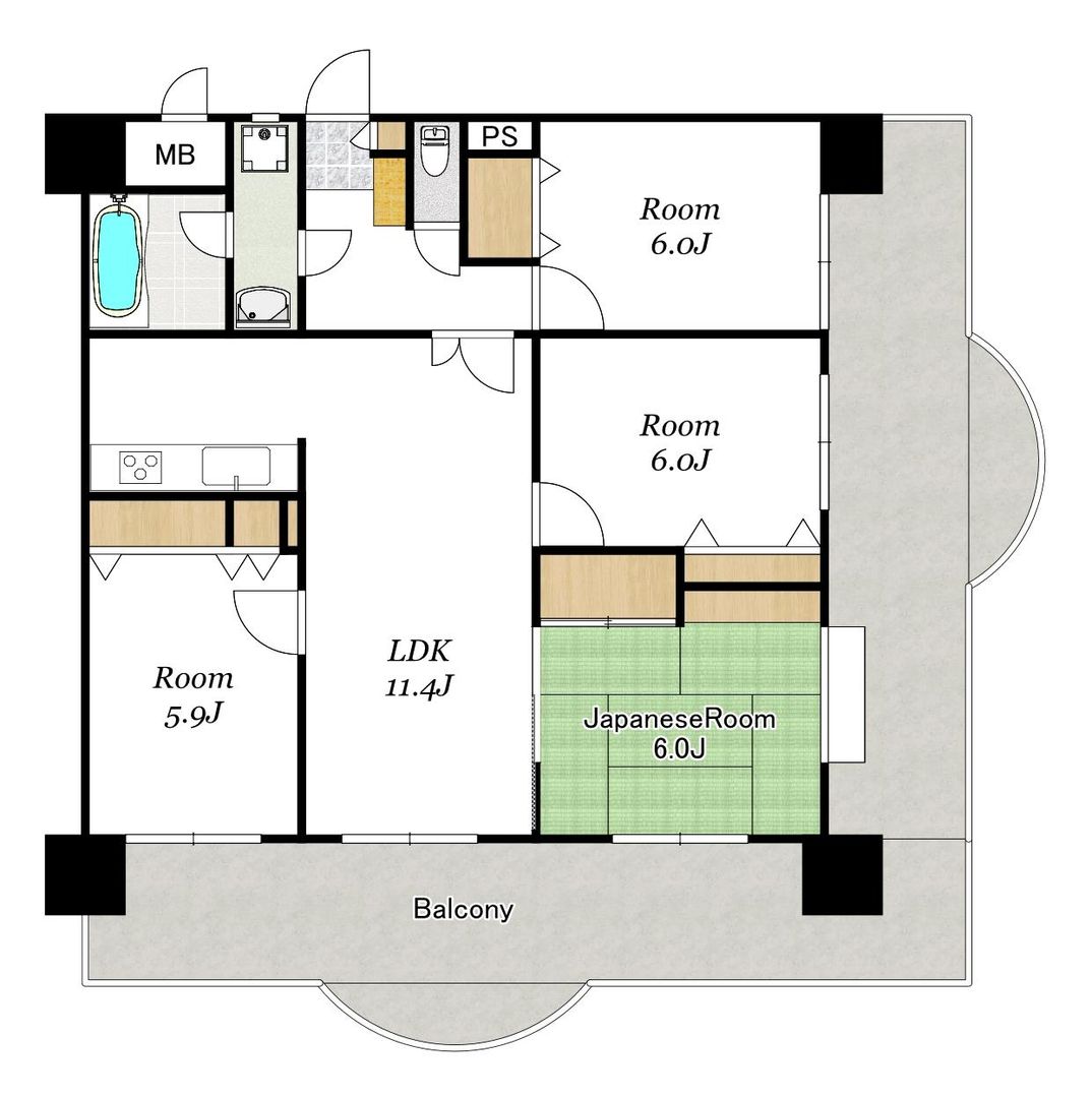 4LDK Corner Apartment with L-Shaped Balcony in Nagasaki - Thumbnail 2