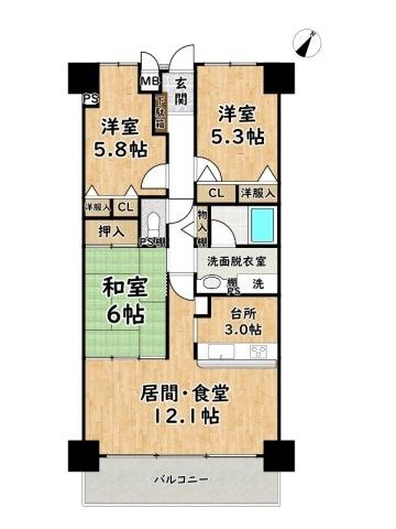 3LDK Apartment for Sale in Himeji, Hyogo - 71.3 sqm - Thumbnail 3