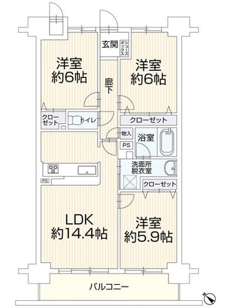 3LDK Top Floor Apartment in Marugame, Kagawa - 70.57 sqm - Thumbnail 2