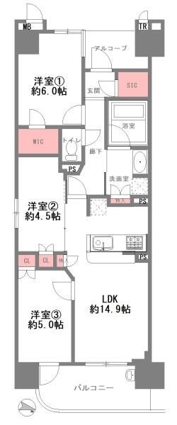 3LDK Apartment for Sale in Fukushima, Osaka - River Garden - Thumbnail 2