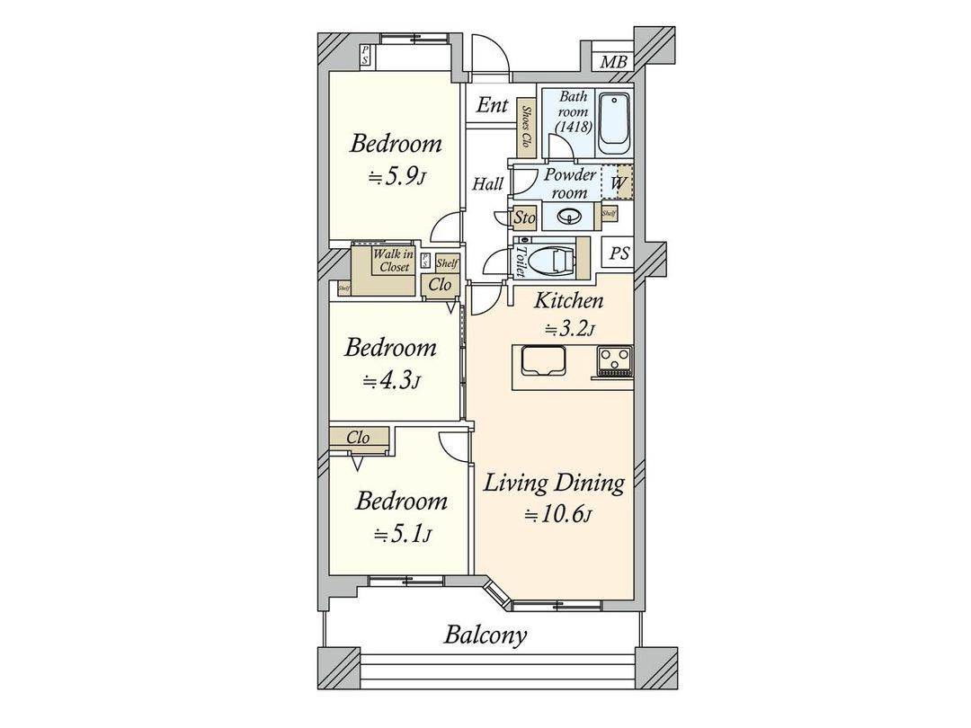 3LDK Apartment in Dainacity Mishuku, Setagaya | 65.82 sqm - Thumbnail 3