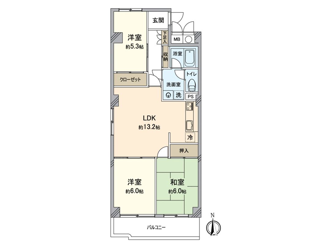 3LDK Apartment for Sale in Kita-ku, Okayama City, 70.92 sqm - Thumbnail 3