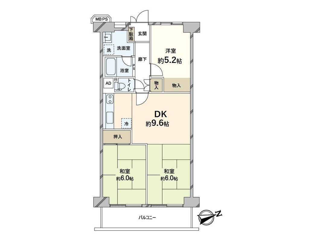 3DK Apartment in Toyonaka, Osaka - 61.6 sqm, 5th Floor - Thumbnail 2