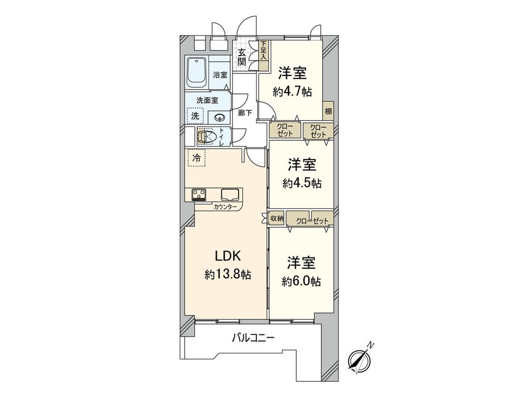 3LDK Apartment in Kego, Chuo-ku, Fukuoka City – 66 sqm - Thumbnail 3