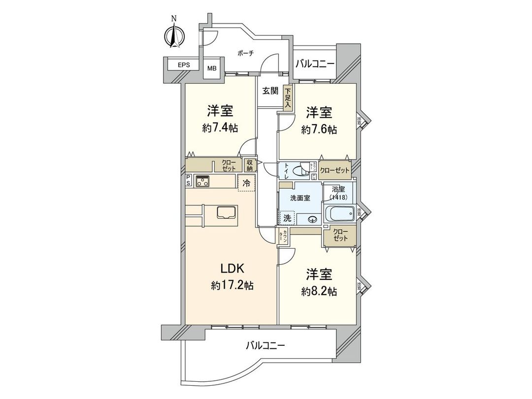 3LDK 90.86m² Apartment for Sale in Atagohama, Nishi-ku, Fukuoka - Thumbnail 3