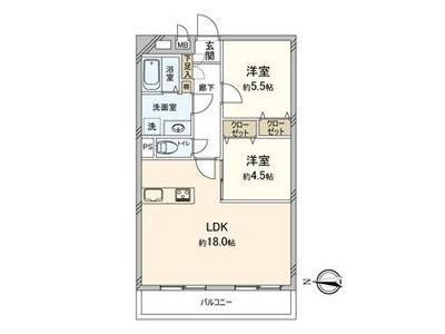 Renovated 2LDK Apartment in Suita, Osaka - 56.27 sqm — Floorplan, Suita, Osaka