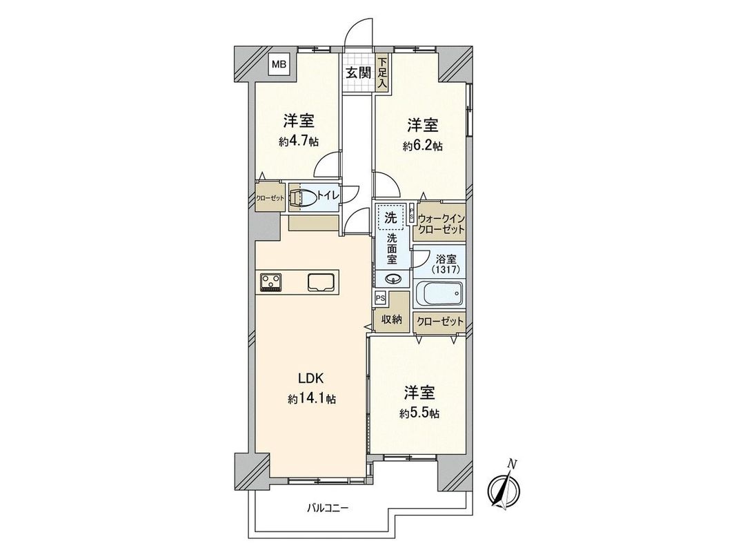 3LDK Apartment for Sale in Fukuoka Chuo Ward, 66.82 sqm - Thumbnail 3