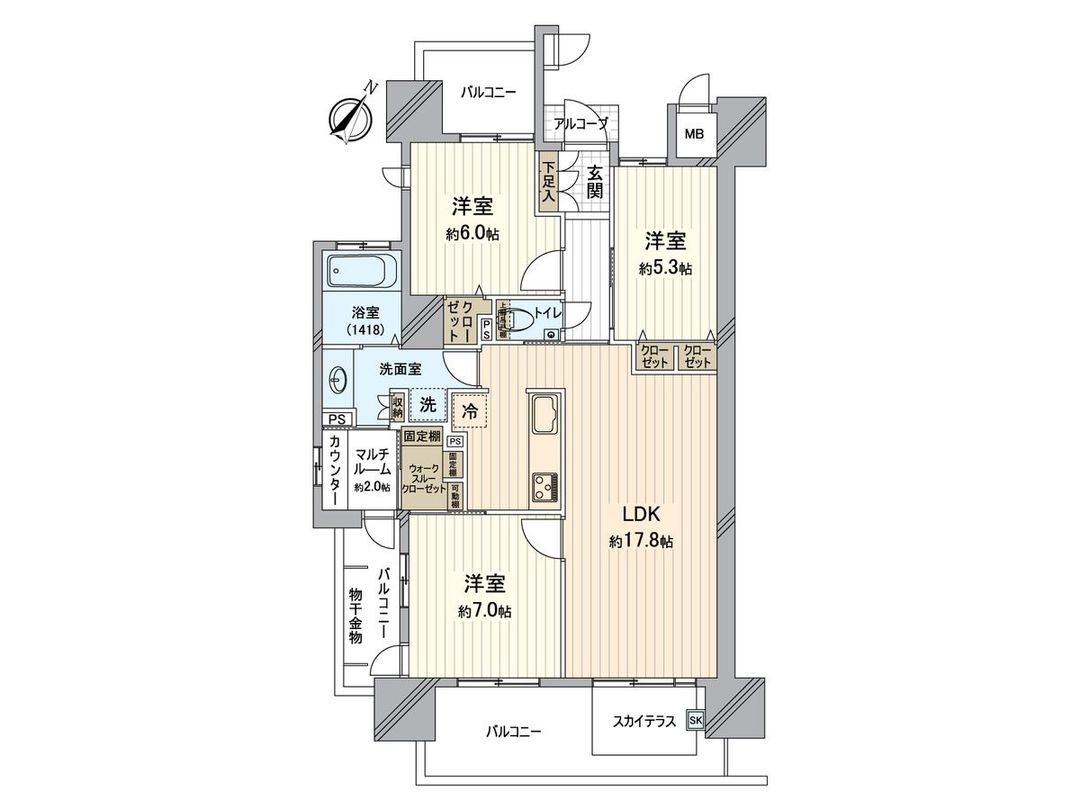 3LDK 82.07m² Apartment Near Ōmoto Station in Okayama City - Thumbnail 3