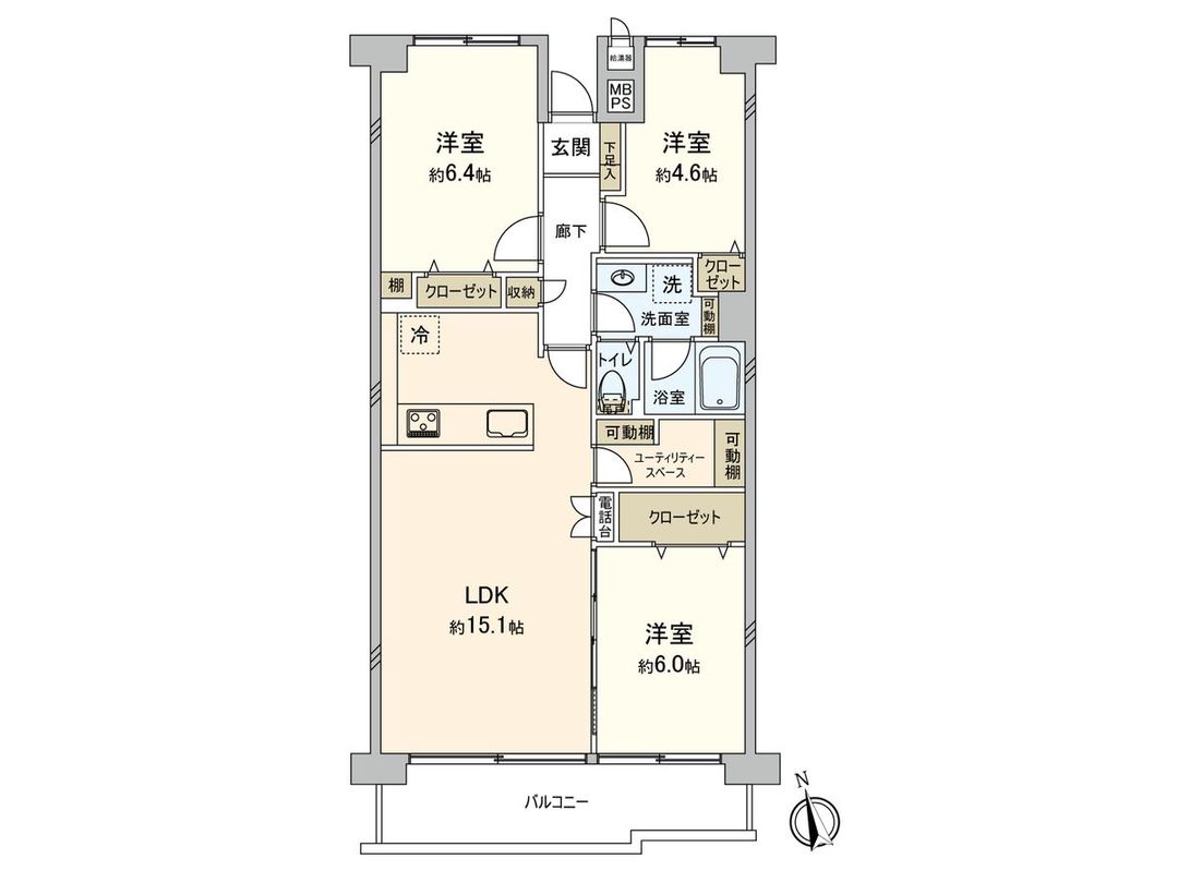 3LDK Apartment in Co-op Fuchu Musashino-dai, Fuchu City, Tokyo - Thumbnail 3