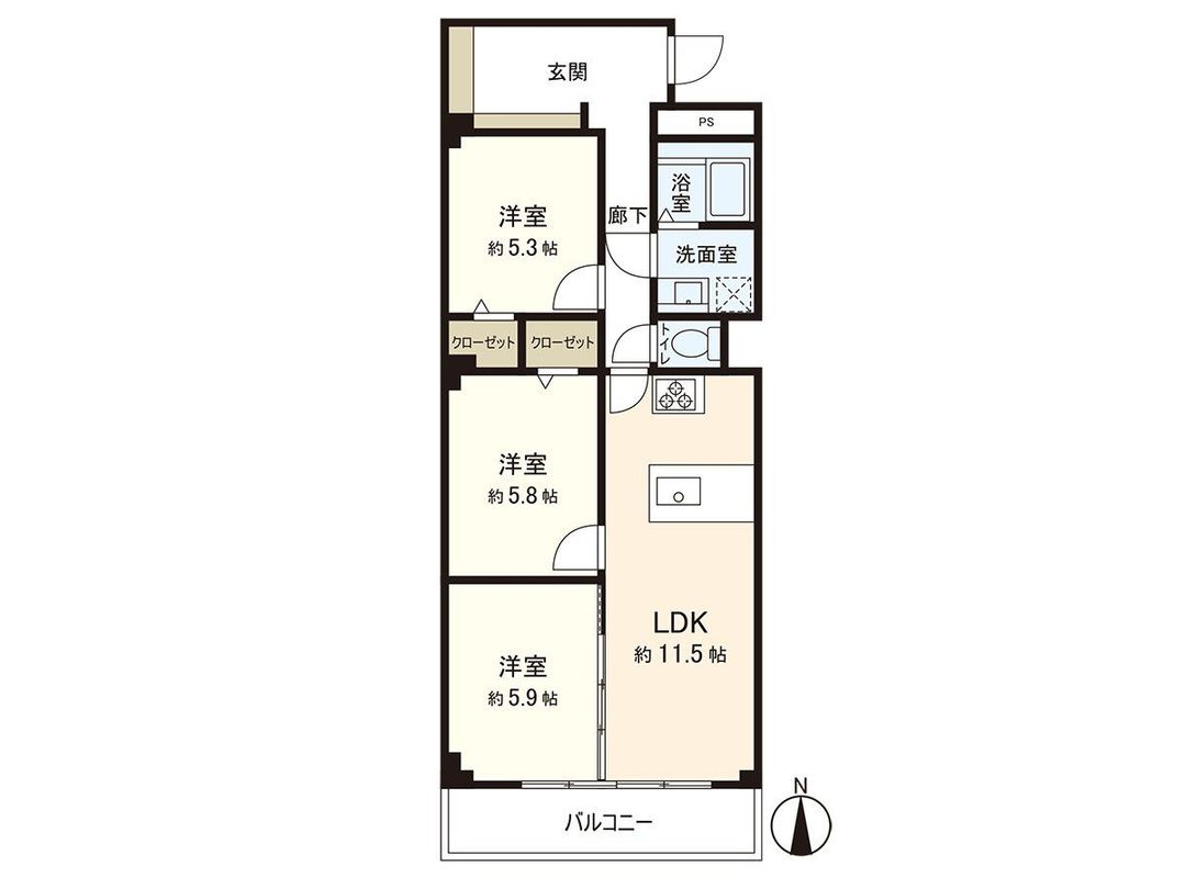 3LDK Apartment for Sale in Asahi Ward, Osaka | 71.41m² - Thumbnail 3