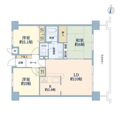 Top-Floor 3LDK Apartment in Hakozaki, Fukuoka City — Floorplan, Higashi, Fukuoka